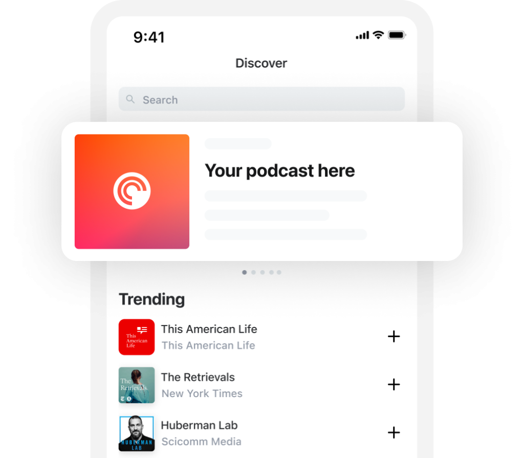 Phone illustration of podcast player with ad placement option
